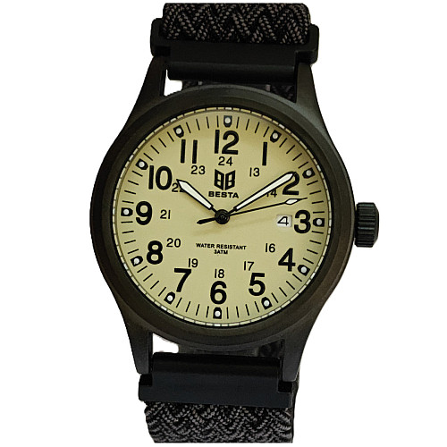Наручные часы мужские BESTA Command Green Nylon 2 ремешка Черный (3621)