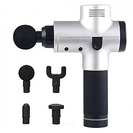 Акумуляторний масажер для тіла 4 насадки Fascial Gun KH-320 Сірий (VD201605923)