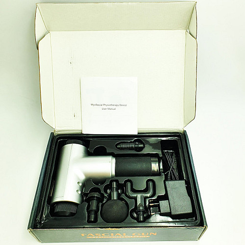 Акумуляторний масажер для тіла 4 насадки Fascial Gun KH-320 Сірий (VD201605923)