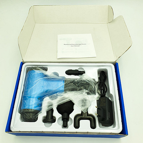 Портативний ручний масажер для тіла 4 насадки Fascial Gun HG-320 Синій (SMT194849299)
