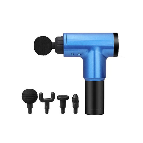 Набір масажний ударний пістолет акумуляторний масажер для тіла Fascial Gun 4 насадки Синій