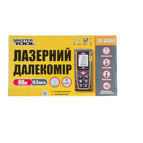 Дальномір лазерний MASTERTOOL до 60 м ± 2 мм/м пам'ять 30 клас лазера I IP54 (30-0960)