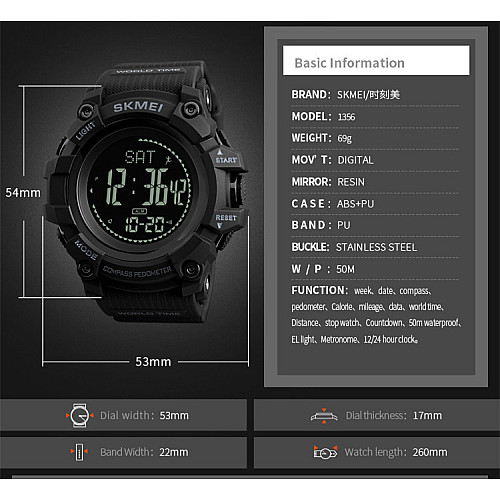 Cпортивні годинники Skmei 1356 Compass з компасом Чорний