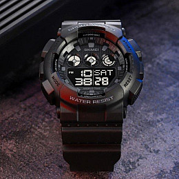 Тактические водостойкие кварцевые часы Skmei Stalker black