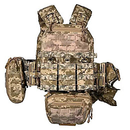 Плитоноска з комплектом підсумків без плит No Brand М6 28 х 40 х 21 см Піксель (2072868894)