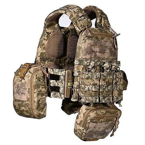 Плитоноска з комплектом підсумків без плит No Brand М6 28 х 40 х 21 см Піксель (2072868894)