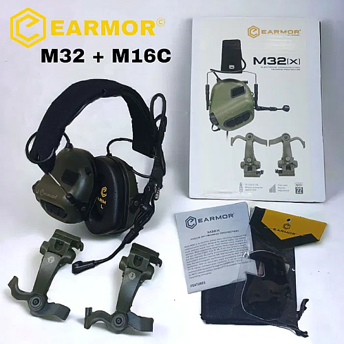Комплект активные наушники EARMOR M32x + крепление чебурашки M16C Оливковый