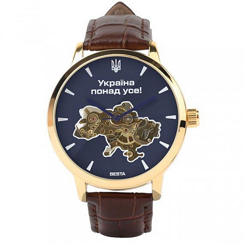 Часы наручные мужские BESTA Skeleton UA коричневый