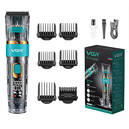Машинка для стрижки волос VGR V-695 LED-дисплей акумуляторна 10W Сіра