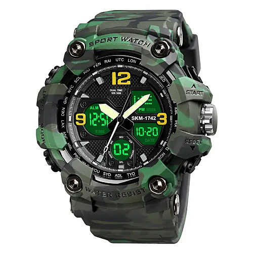 Чоловічі спортивні наручні годинники Skmei 1742 Hamlet Зелений камуфляж