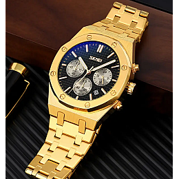 Чоловічі наручні класичні годинники Skmei 9296 Золотистий