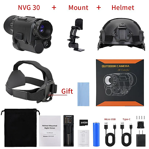 Монокуляр ночного видения с шлемом и крепления Binock NVG30 Wi-Fi 940nm Черный (2191877106)