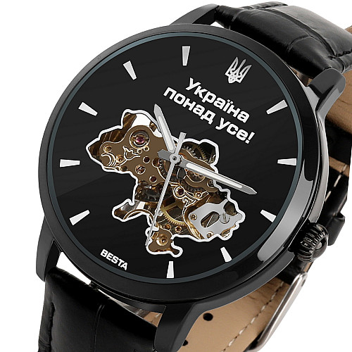 Наручные часы мужские BESTA Skeleton UA Black Черный (3121)