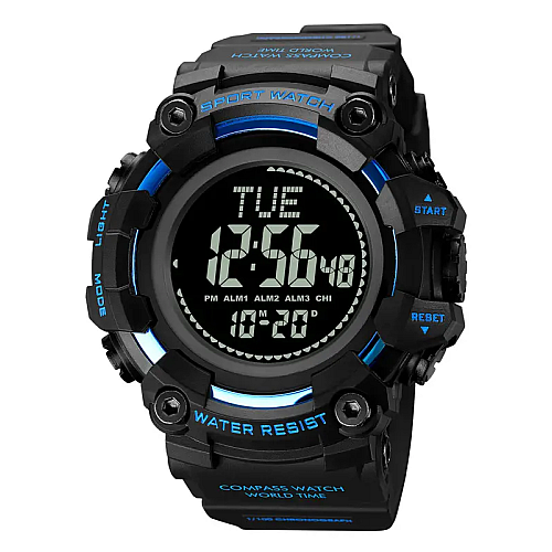 Мужские спортивные часы Skmei 2037 с компасом Черный с синим