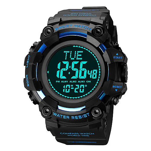 Мужские спортивные часы Skmei 2037 с компасом Черный с синим