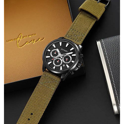 Мужские наручные часы Skmei 2071 на нейлоновом ремешке Зеленый