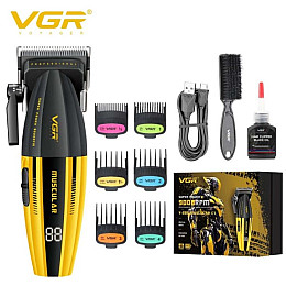 Профессиональная машинка для стрижки VGR V-285 аккумуляторная с насадками Желто-черный (2104618579)