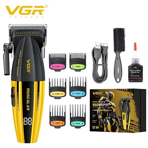 Профессиональная машинка для стрижки VGR V-285 аккумуляторная с насадками Желто-черный (2104618579)