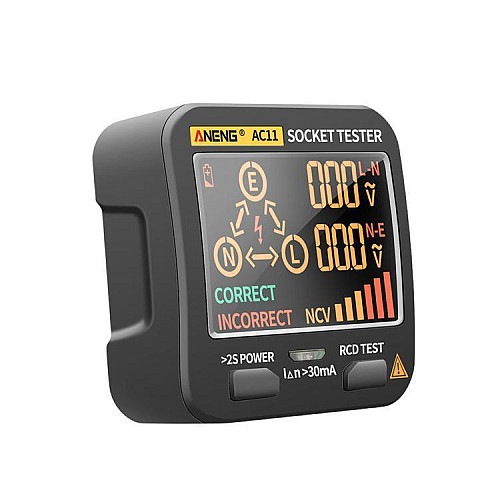 Тестер розеток Aneng AC11 УЗО Чорний (1541223996)