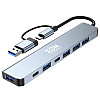 USB-хаб XON SmartHub 7 в 1 2xType-C USB3.0, 4xUSB2.0 Сірий (UHUHP071342G 5184)