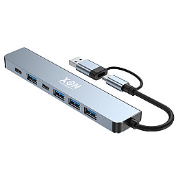 USB-хаб XON SmartHub 7 в 1 2xType-C USB3.0, 4xUSB2.0 Сірий (UHUHP071342G 5184)