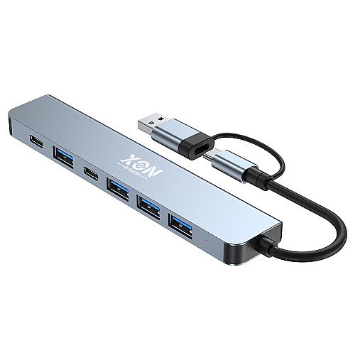 USB-хаб XON SmartHub 7 в 1 2xType-C USB3.0, 4xUSB2.0 Сірий (UHUHP071342G 5184)