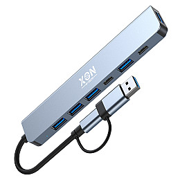 USB-хаб XON SmartHub 7 в 1 2xType-C USB3.0, 4xUSB2.0 Сірий (UHUHP071342G 5184)