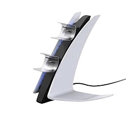 Зарядка для джойстика PS5 Dobe P5 DualSense на 2 геймпада с LED подсветкой P5V Светло-серый