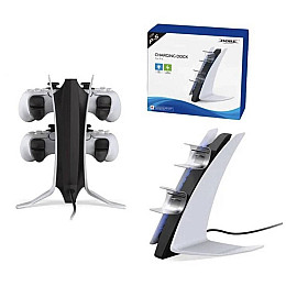 Зарядка для джойстика PS5 Dobe P5 DualSense на 2 геймпада с LED подсветкой P5V Светло-серый