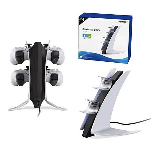 Зарядка для джойстика PS5 Dobe P5 DualSense на 2 геймпада с LED подсветкой P5V Светло-серый