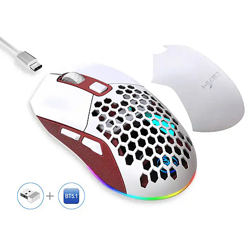 Мышь беспроводная HXSJ Т28 с аккумулятором и RGB подсветкой 2,4G+Bluetooth Red