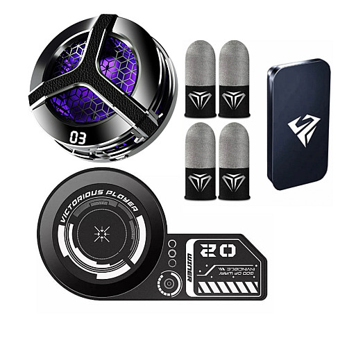 Игровой набор 7в1: магнитный полупроводниковый кулер MEMO PUBG S9, пластина MEMO C01, 4 напальчники бокс металлический