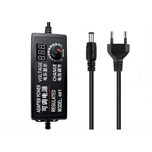 Блок питания универсальный регулируемый Foxsur 3-36V 2A 5.5x2.5 мм c переходниками 8шт Чёрный ( 3-36B2A )