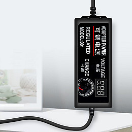 Блок питания универсальный регулируемый Foxsur 3-36V 2A 5.5x2.5 мм c переходниками 8шт Чёрный ( 3-36B2A )