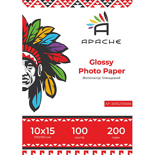 Фотопапір глянцевий Apache 200 г/м2 10x15 см Білий 100 шт (10412)