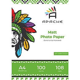 Фотобумага матовая Apache A4 108 г/м2 Белый 100 шт (10427)