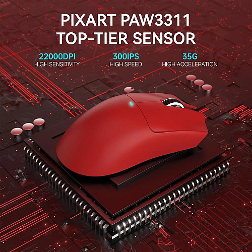 Мышь беспроводная игровая Attack Shark X11 PAW3311 22000 DPI 2,4G+Bluetooth Red
