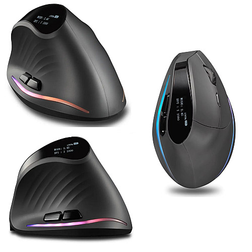 Вертикальная мышь беспроводная Zelotes F-35C с аккумулятором RGB подсветкой 2,4G Bluetooth Black