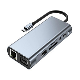 Хаб док станция для ноутбука No Brand 11в1 USB Type-C Grey (SH0000384)