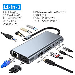 Хаб док станция для ноутбука No Brand 11в1 USB Type-C Grey (SH0000384)