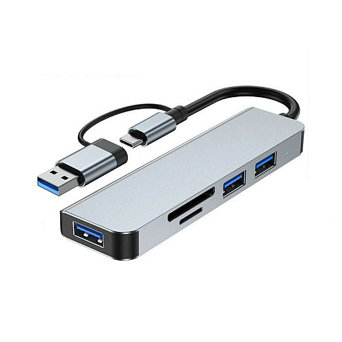 Концентратор хаб Digital USB Type-C/USB-A 5в1 USB 3.0 SD/TF Сірий (HUB-5IN1)