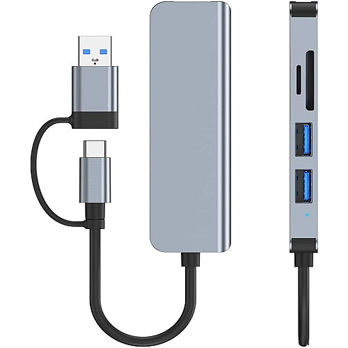 Концентратор хаб Digital USB Type-C/USB-A 5в1 USB 3.0 SD/TF Сірий (HUB-5IN1)