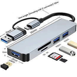 Концентратор хаб Digital USB Type-C/USB-A 5в1 USB 3.0 SD/TF Сірий (HUB-5IN1)