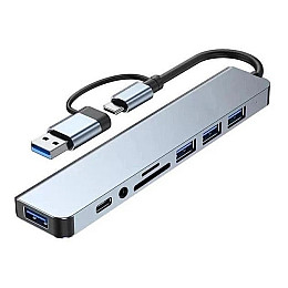 Концентратор Digital Type-C/USB-A 8в1 USB 3.0/USB 2.0/TF/SD 3.5 мм Сірий (HUB-8IN1)