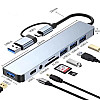 Концентратор Digital Type-C/USB-A 8в1 USB 3.0/USB 2.0/TF/SD 3.5 мм Сірий (HUB-8IN1)