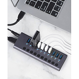 USB-хаб Digital USB 3.0 10 портів Сірий (HUB985A)