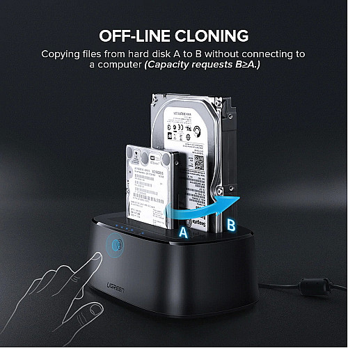 Універсальна подвійна док-станція Ugreen CM198 SATA 2.5 "/3.5" SSD/ HDD до 24 ТБ 2 x 12 ТБ