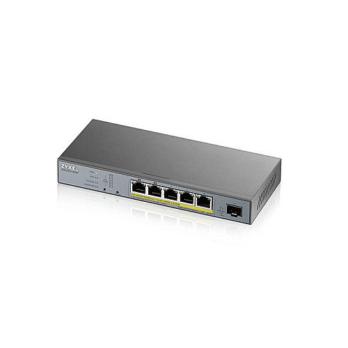 Комутатор ZYXEL GS1350-6HP (5xGE PoE, L2, 1xSFP, 802.3bt (порт 1-2), PoE 60W, метал)