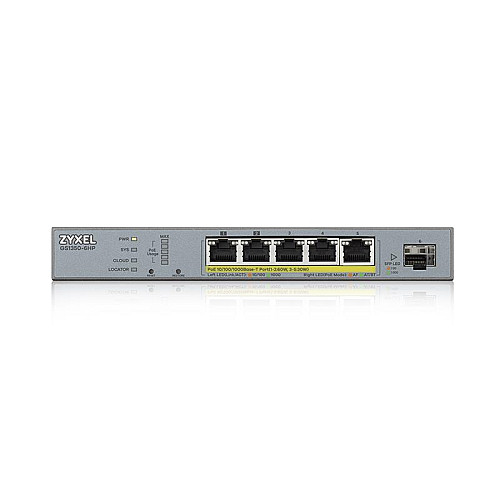 Комутатор ZYXEL GS1350-6HP (5xGE PoE, L2, 1xSFP, 802.3bt (порт 1-2), PoE 60W, метал)
