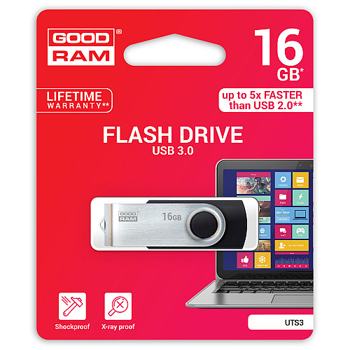 Флеш-накопитель USB3.0 16GB GOODRAM UTS3 (Twister) Black (UTS3-0160K0R11)